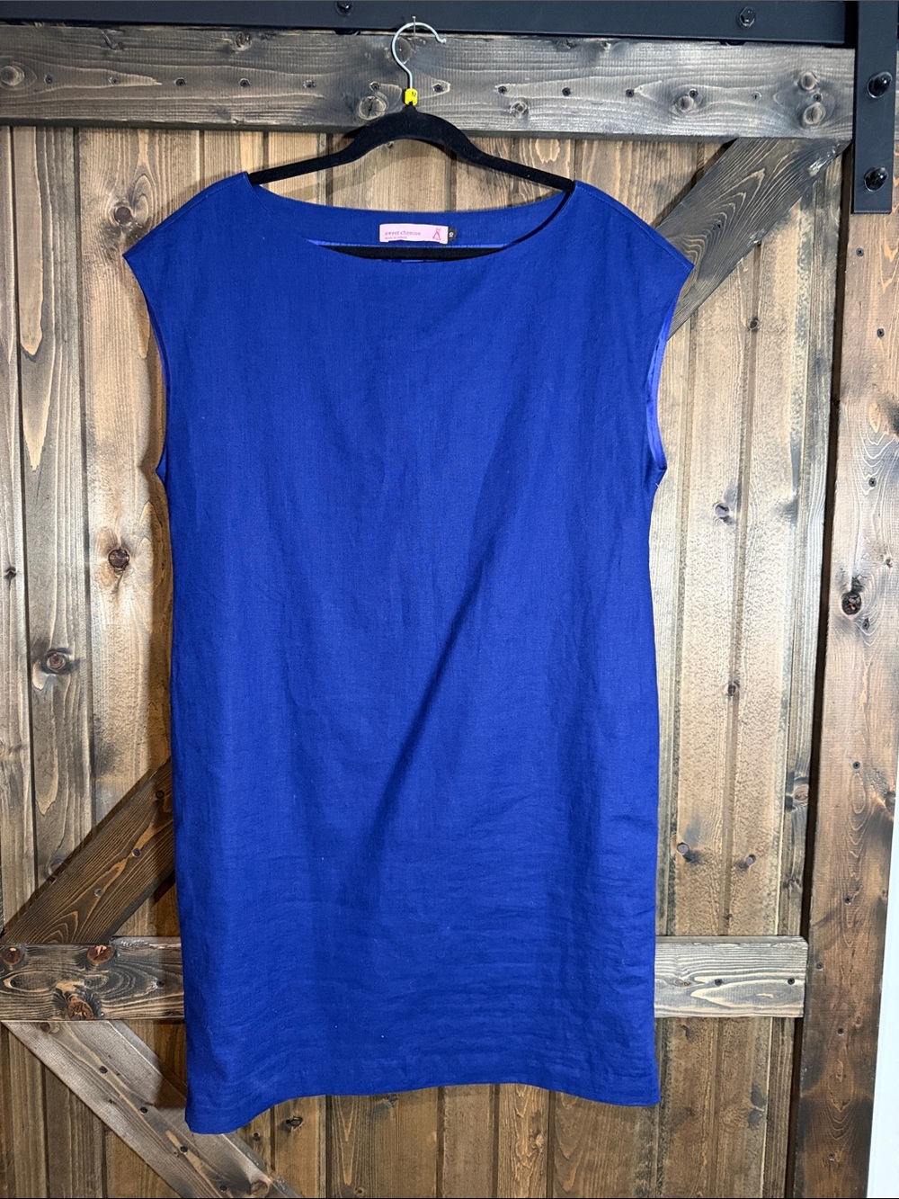 Sleeveless Mini Dress in Cobalt Blue Cotton Linen Blend